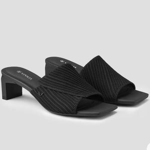 Square-Toe Block Heel Slide (Jade) | Comfy! lots of stretch | Size 9